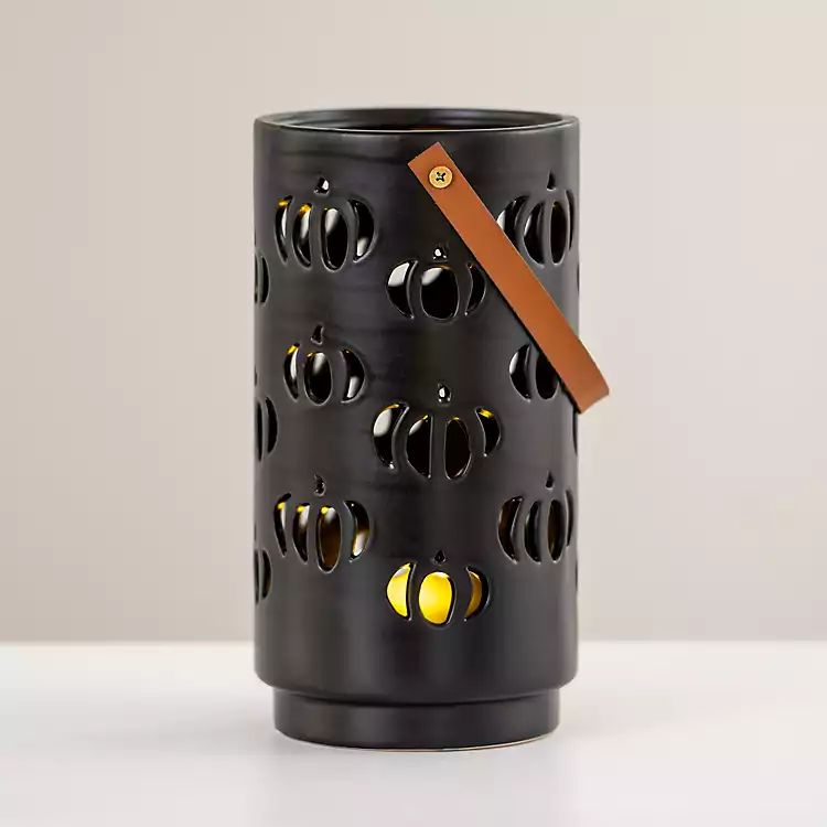 Black LED Pumpkin Cut-outs Lantern, 9.8 in. | Kirkland's Home