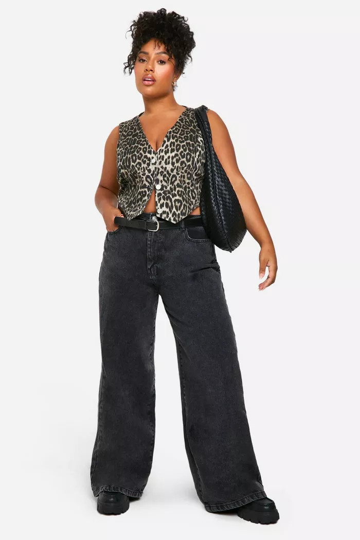 Plus Leopard Denim Vest | boohoo (US & Canada)