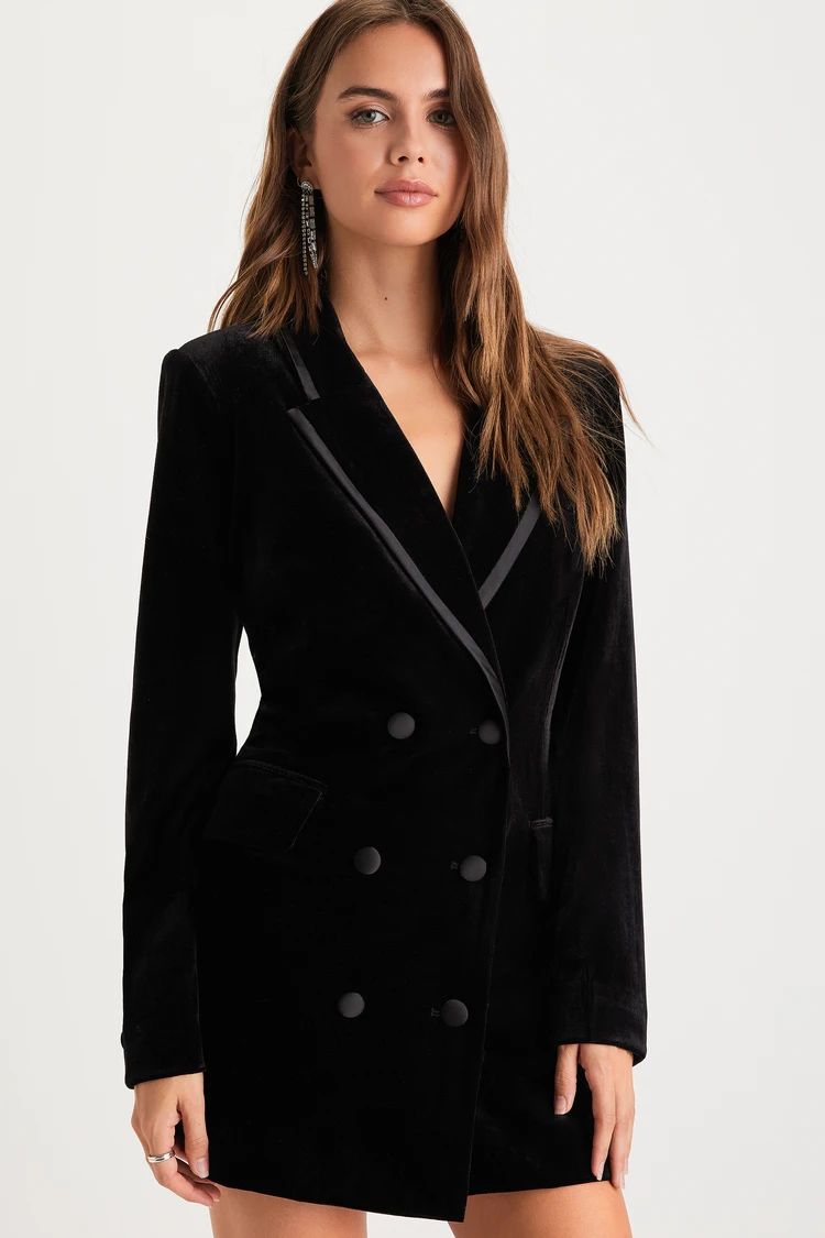 Sophisticated Expression Black Velvet Blazer Dress | Lulus