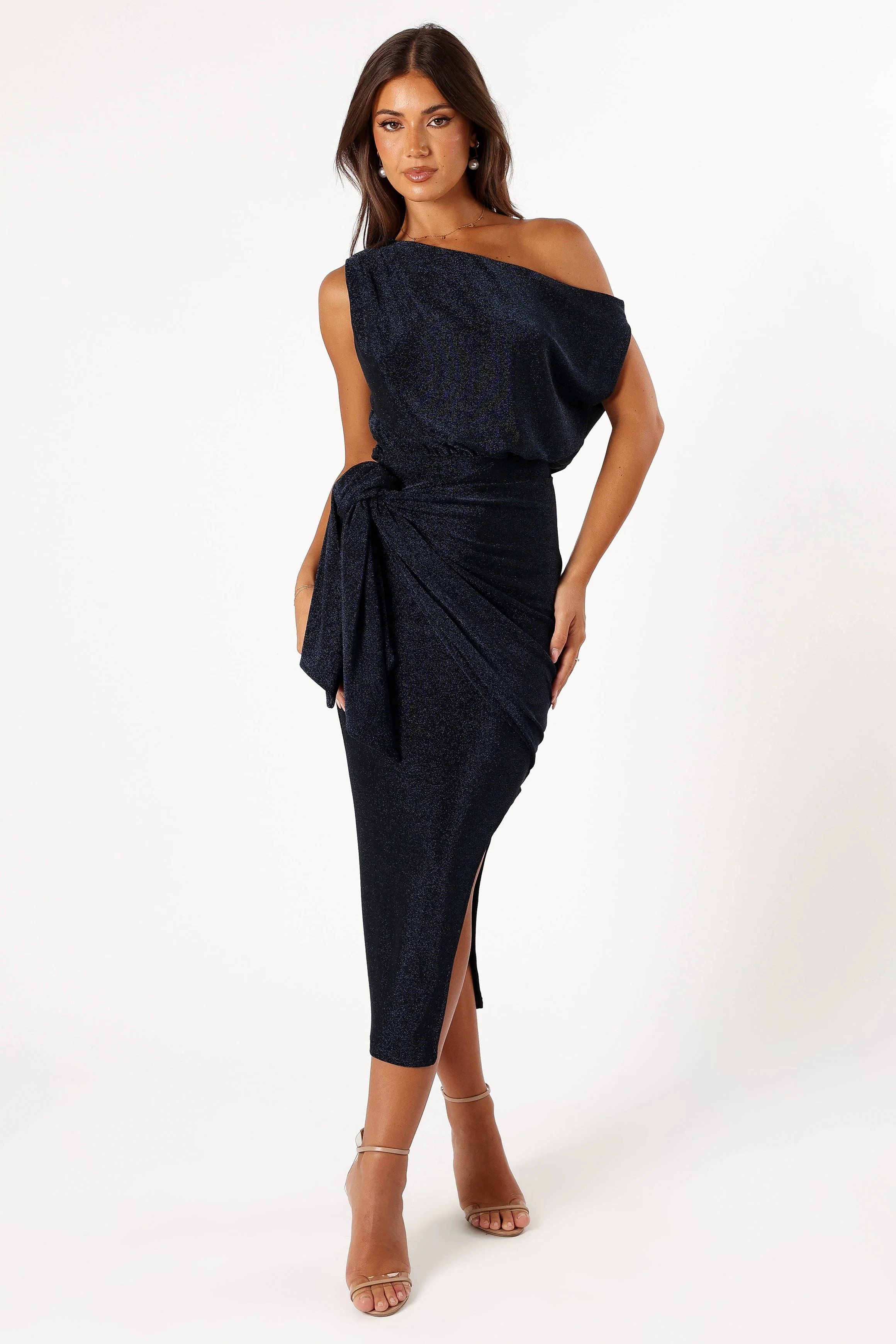 Santiago Off Shoulder Midi Dress - Navy | Petal & Pup (US)