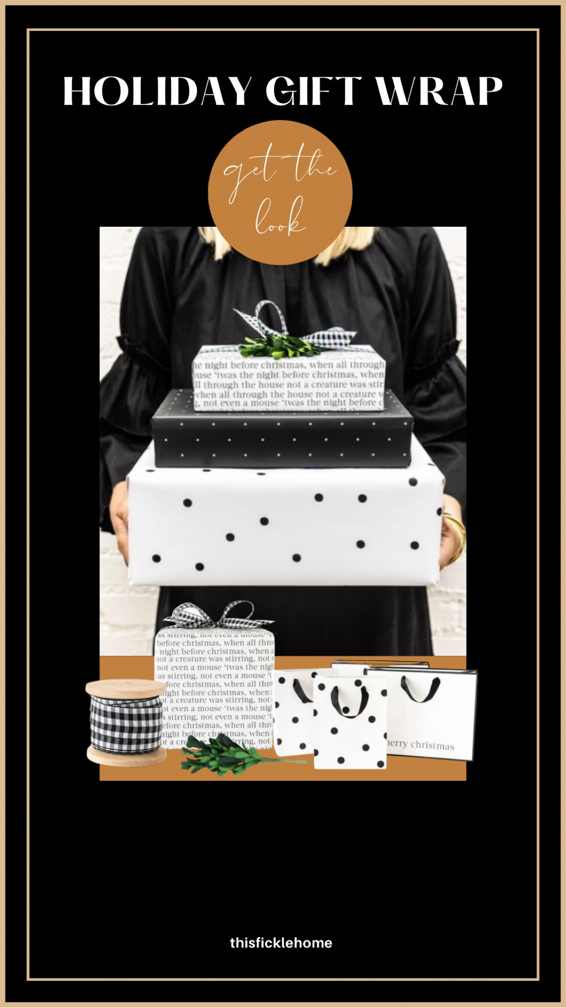 Black and white wrapping paper, holiday wrapping paper, polka dot wrapping paper, plaid ribbon.

#LTKSeasonal #LTKHoliday