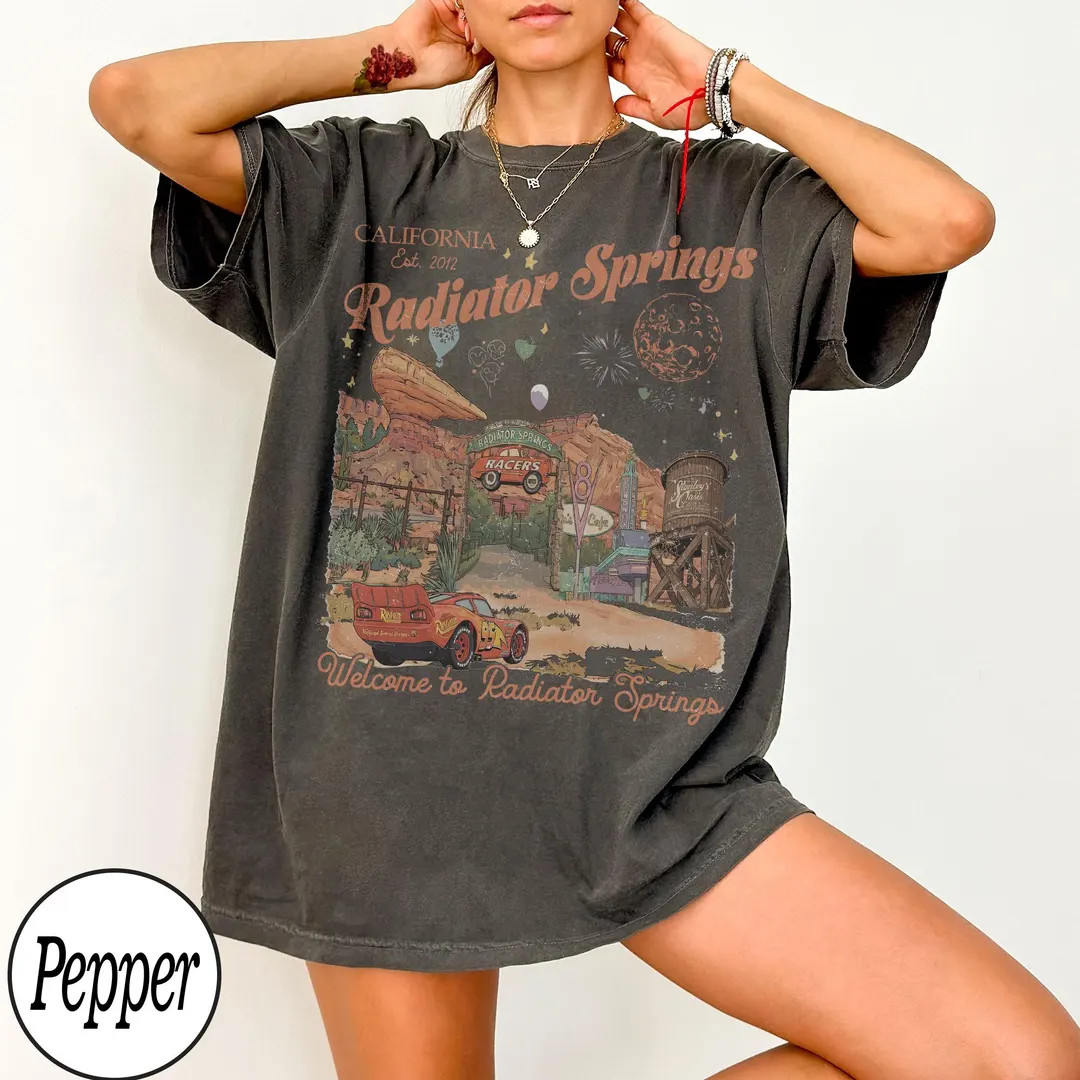 Vintage Radiator Springs Comfort Colors Shirt, Lightning McQueen Disney Tee, Pixar Cars Family Sh... | Etsy (US)