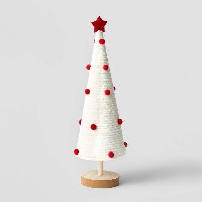 14.75&#34; Decorative Yarn Wrapped Christmas Tree with Poms White - Wondershop&#8482; | Target