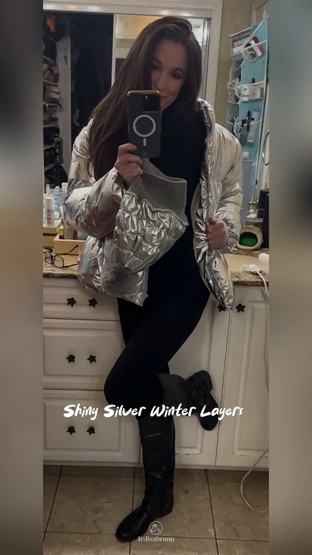 Layer up for winter with a bold black catsuit paired with a shiny silver quilted hat, matching puffer jacket, and edgy black buckle boots. (Linked silver faux fur booties like I have also!) 

This look combines cozy warmth with modern edge for effortless chic in every season. ❄️🩶

Shop similar silver outerwear and statement accessories to elevate your layering game — perfect for cold days, nights out, or weekend vibes.

#ad #CatsuitStyle #SilverJacket #WinterLayers #ChicOutfits #LayeredLook #LTKStyle #OOTD #FashionInspo #WinterFashion #LTKWinter


#LTKootd #LTKOver40 #LTKSeasonal