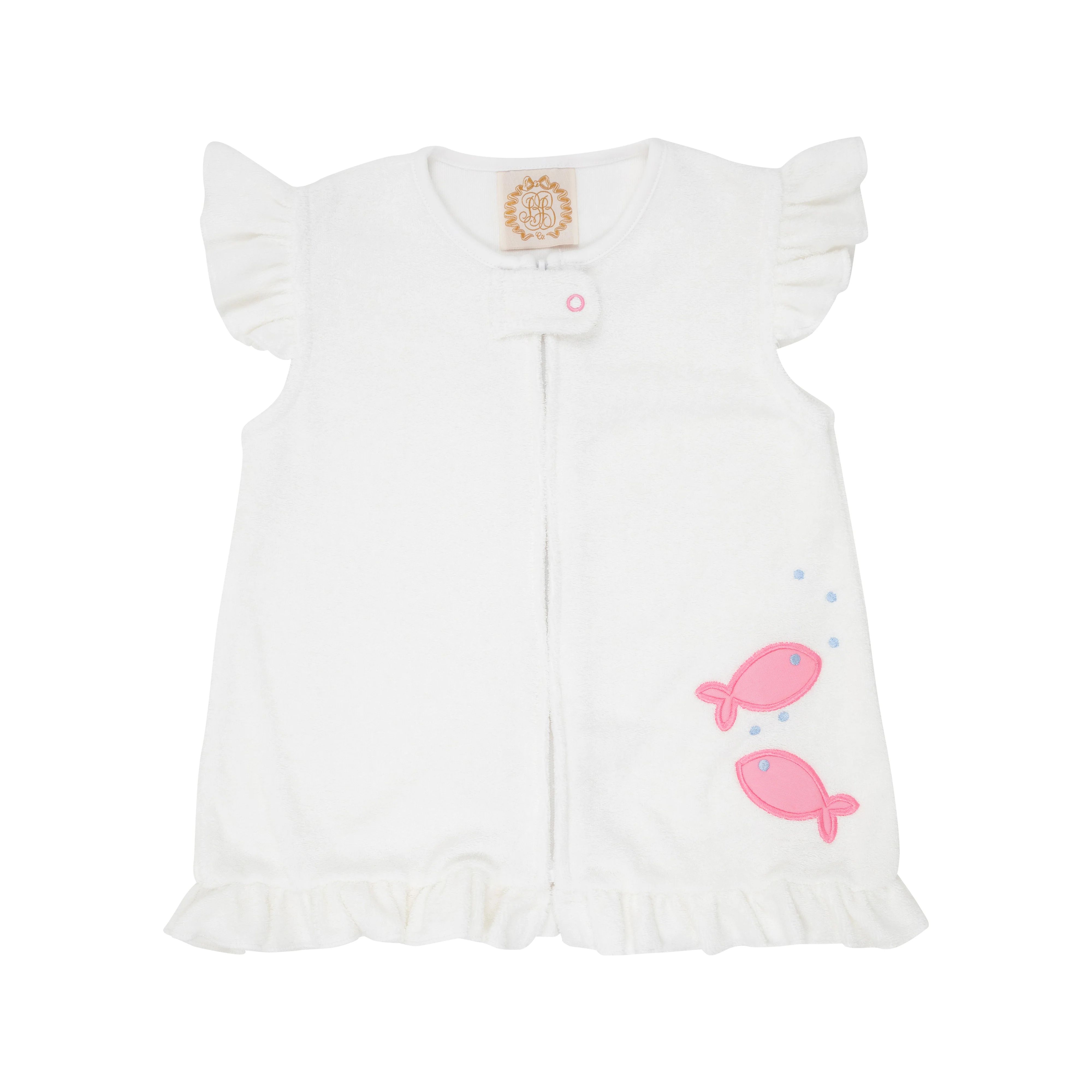 Camille Cover Up - Worth Avenue White with Hamptons Hot Pink Fish Applique | The Beaufort Bonnet Company