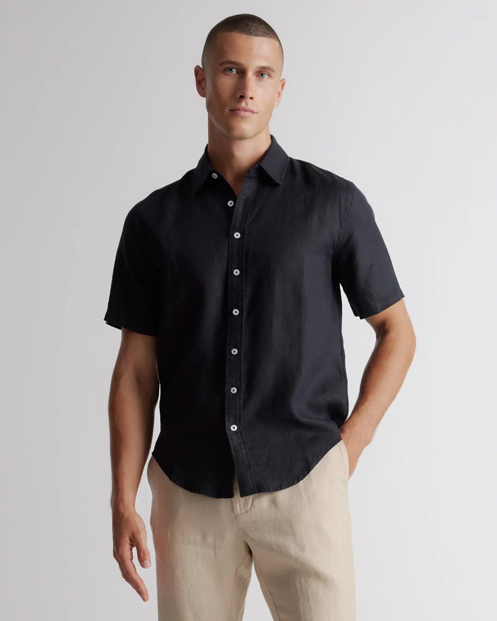 Men's 100% European Linen Short Sleeve Shirt in Black | Quince