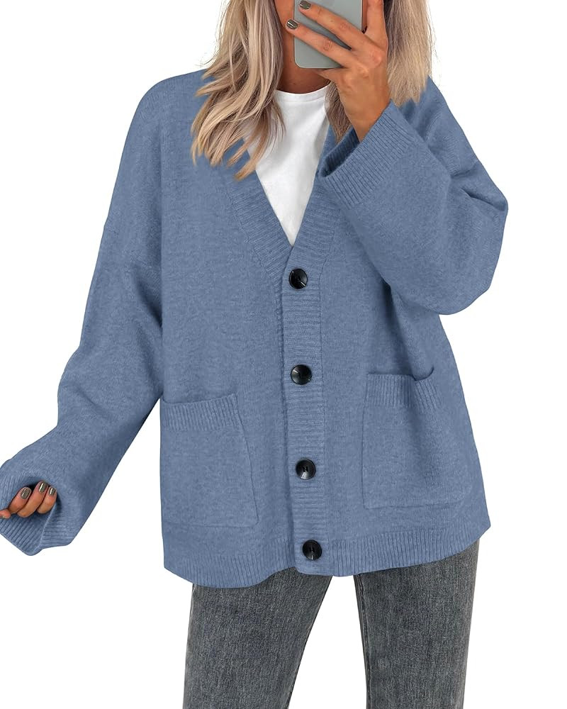 BTFBM Fall Fashion 2025 Button Down Cardigan Sweaters for Women Trendy V Neck Long Sleeve Knit Wi... | Amazon (US)