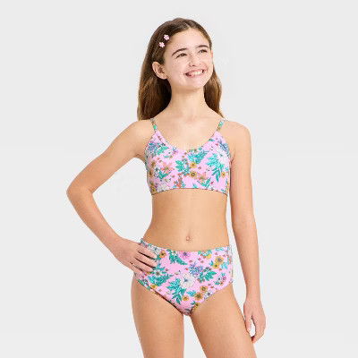 Girls' Sandy Bouquet Floral Bikini Set - art class™ Pink M | Target