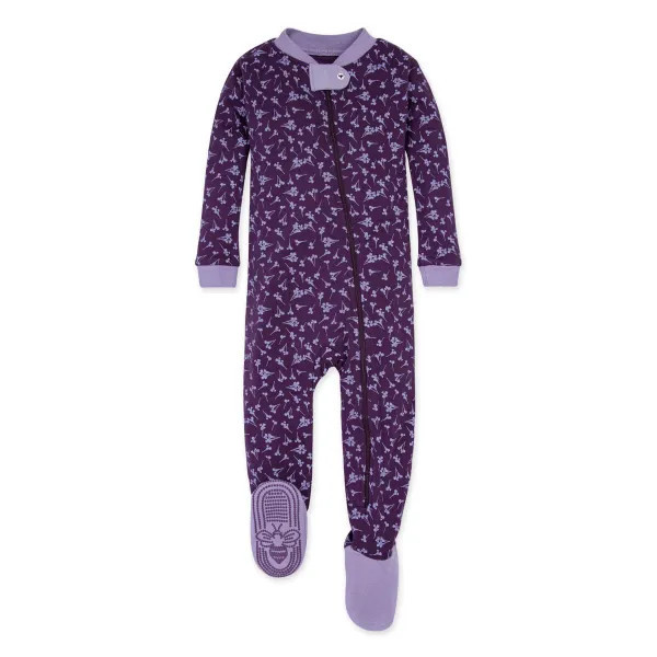 Dusty Dandelion Organic Baby Zip Front Snug Fit Footed Pajamas | Burts Bees Baby