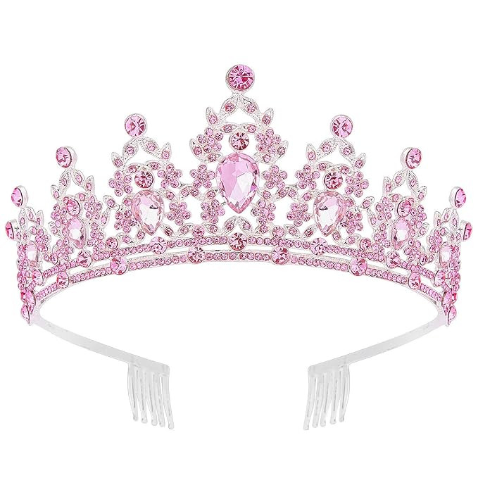 Didder Pink Crystal Tiaras for Women, Princess Crown with Comb Wedding Tiaras and Crowns for Wome... | Amazon (US)