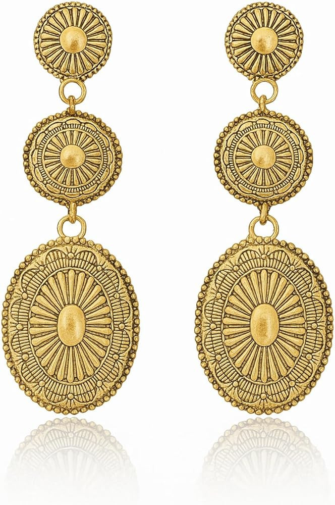 Chic Western Cowgirl Dangle Concho Earrings Boho Vintage Country Concert Sterling Silver Turquois... | Amazon (US)
