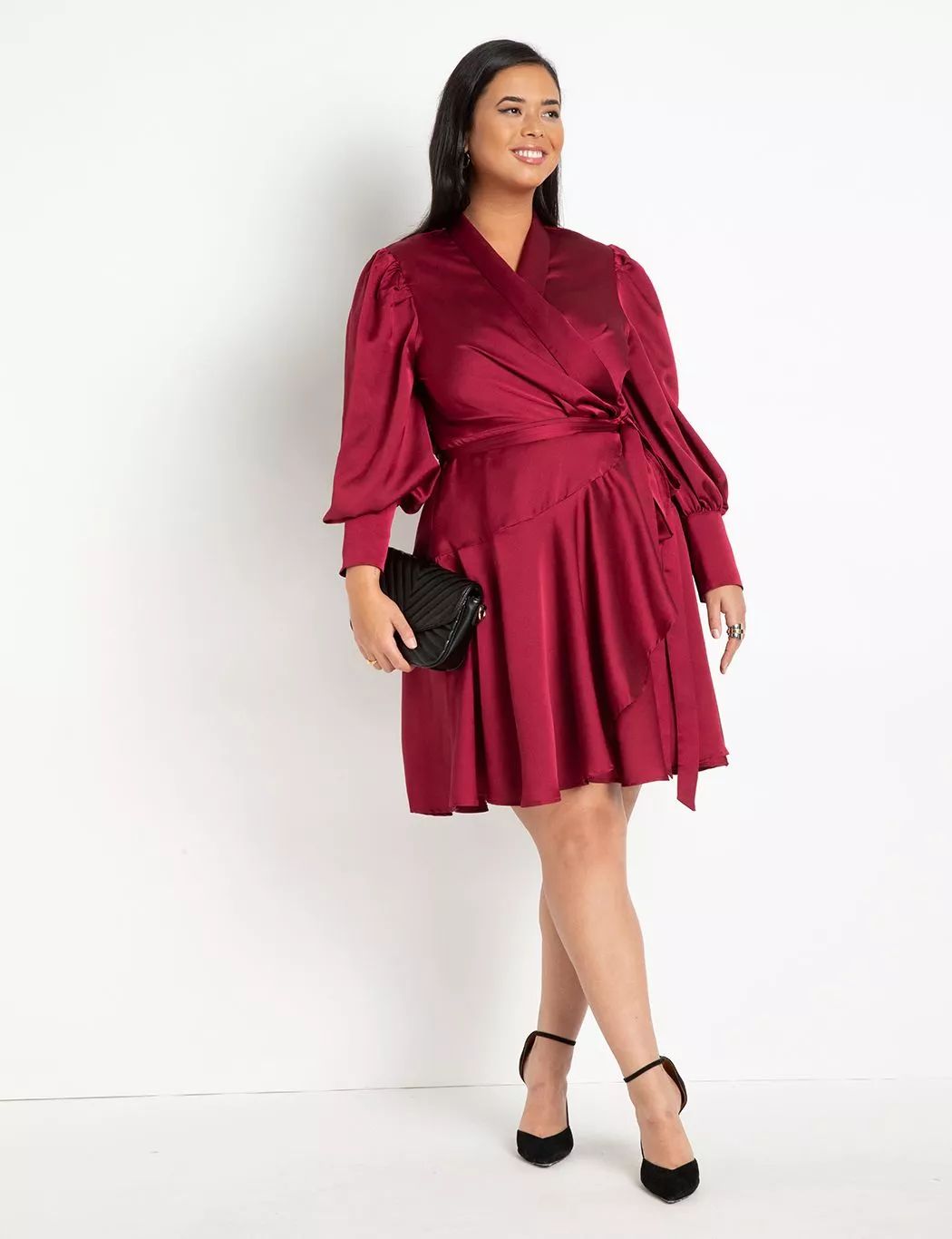 Mini Satin Wrap Dress | Women's Plus Size Dresses | ELOQUII | Eloquii