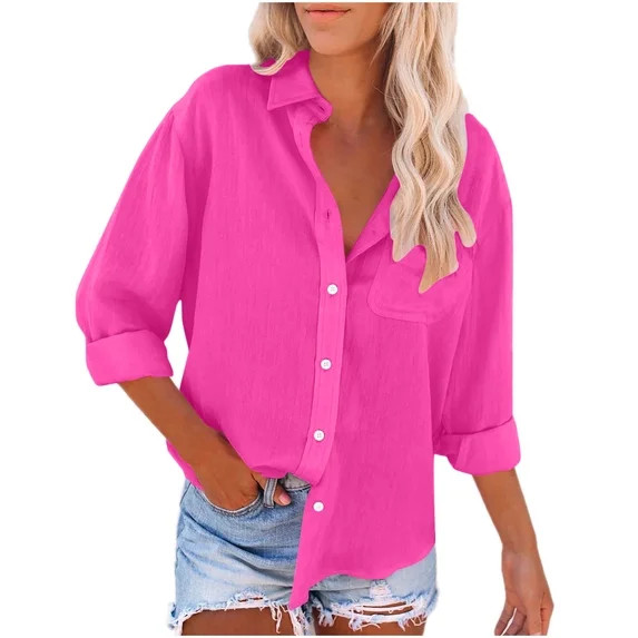 Mingw Cotton and Linen Button Down Shirts for Women Cotton Dress Shirts Oxford Tops Long Sleeve W... | Walmart (US)