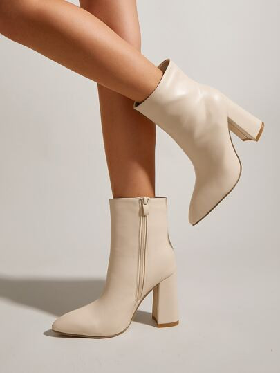 Minimalist Side Zipper Chunky Heeled Classic Boots | SHEIN