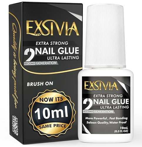 Super Strong Nail Glue for Press On Nails, Acrylic Nails & Nail Tips (10ml) Exsivia NailBond, Extra Strength Long Lasting Brush-On Adhesive, Mess-Free, No Dehydrator or Primer Needed | Amazon (US)