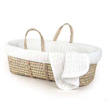 Tadpoles Deluxe Cable Knit Moses Basket and Bedding Set, White | Walmart (US)