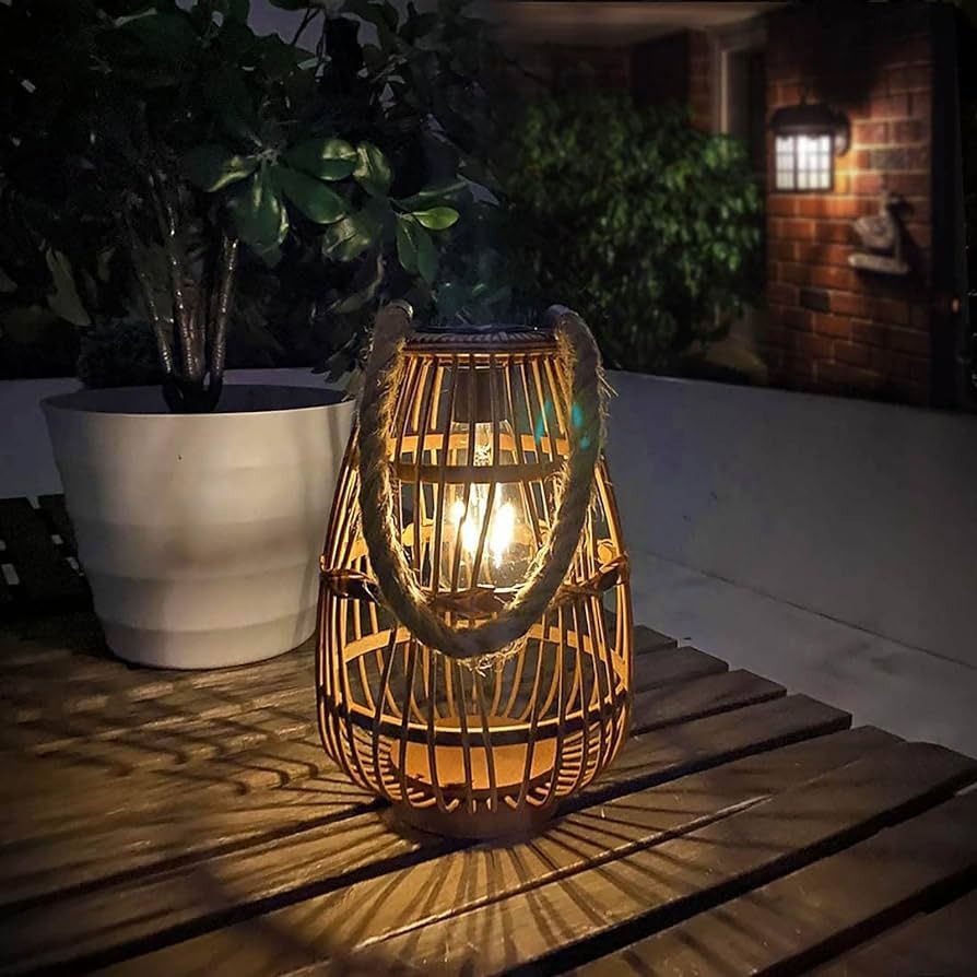 pearlstar Outdoor Solar Lanterns Light Rattan Natural Lantern with Handle for Hanging or Table La... | Amazon (US)