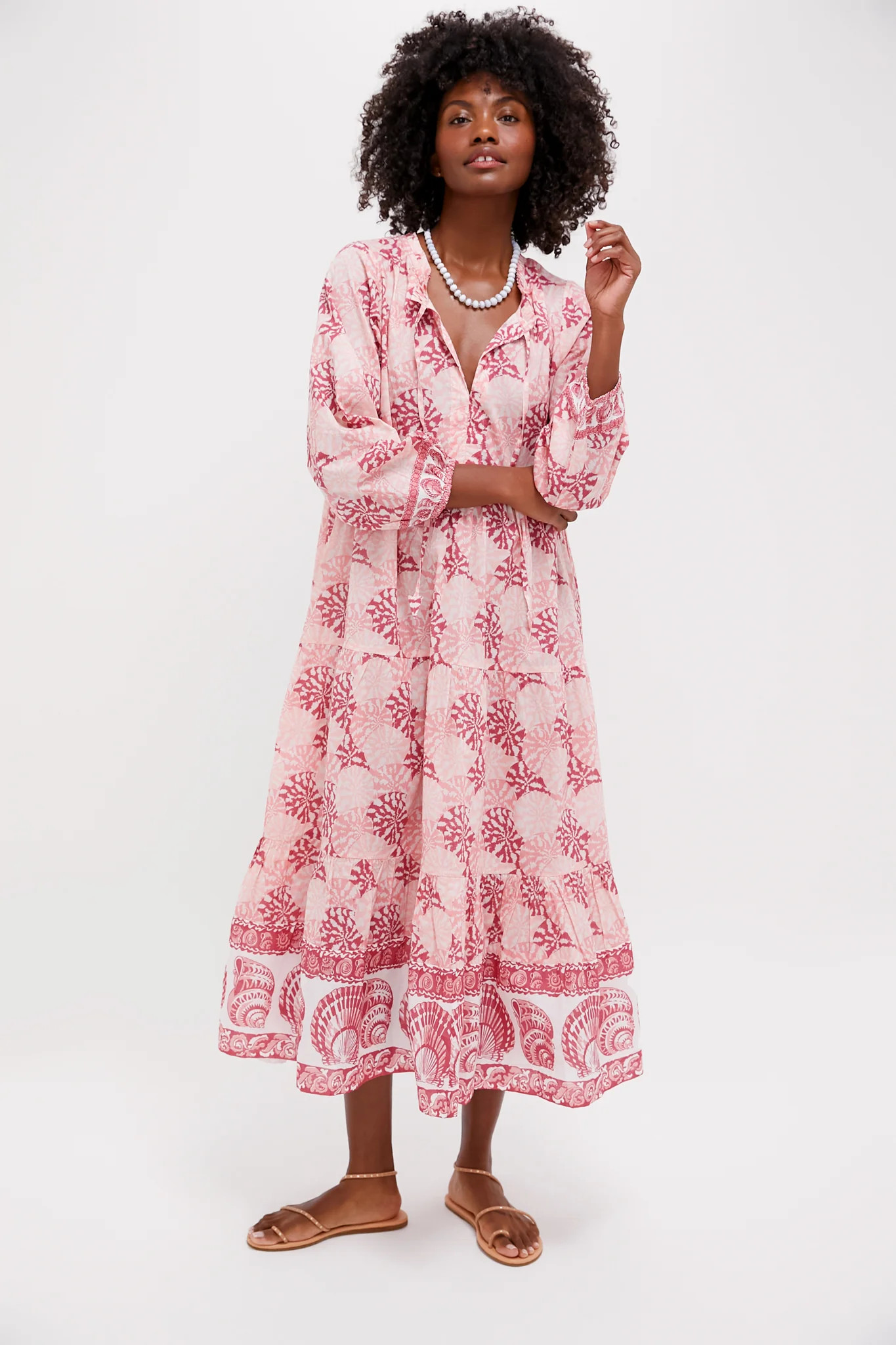 Dusty Rose Nautilus Shell Long Sleeve Salty Paloma Caftan | Tuckernuck (US)
