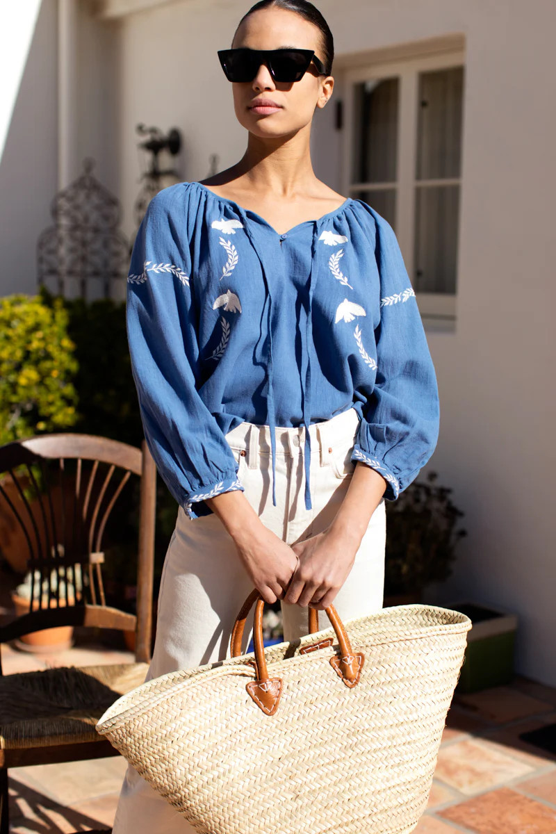 Lucy Dove Embroidery Blouse - Riviera Flax | Emerson Fry