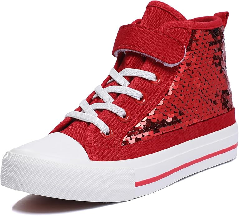 Zoroadke Kids Sparkle Sequins High Top Casual Adjustable Strap Canvas Shoes Girls and Boys Glitte... | Amazon (US)