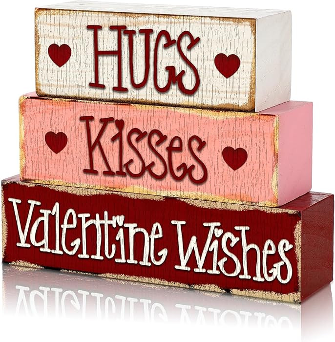 3 Pcs Valentine Table Decoration Signs Tiered Tray Valentine Wooden Love Blocks Heart Wood Freest... | Amazon (US)