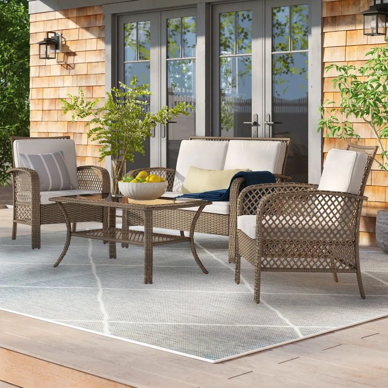 Bouldin Creek Wicker/Rattan 4 - Person Seating Group with Cushions | Wayfair North America