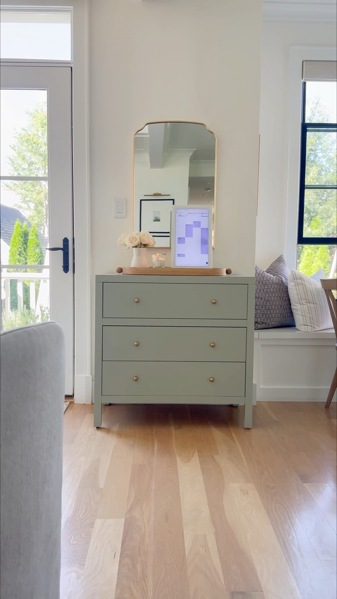 #AD A little breakfast nook update that added both style AND storage 🤍 I’m using this 3-drawer Celine dresser as a small server/credenza - the perfect spot to tuck away table linens and placemats while keeping fresh flowers + our family calendar on top. The soft-close drawers, elevated brass hardware and pretty green finish make it feel so much more special than a typical storage piece. Available in 9 colors + finishes! 

@wayfair #wayfair #WayfairPartner

#LTKHome #LTKOver40 #LTKSaleAlert