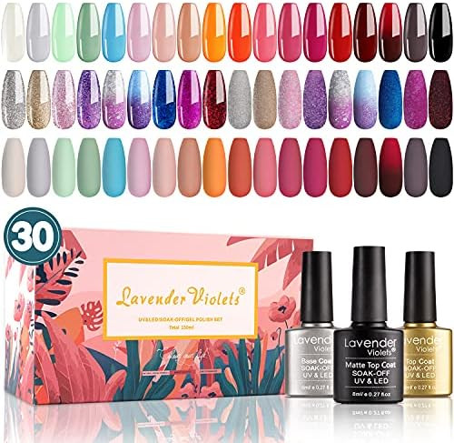 Gel Nail Polish Kit 27+3 Colors Sparkle Solid Color Changing Gel Pink Blue Red Soak-off UV Gel wi... | Amazon (US)