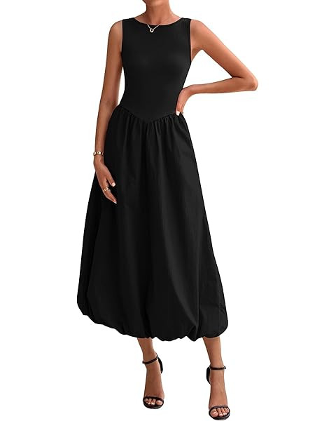 PRETTYGARDEN Womens Scoop Neck Sleeveless Maxi Dress | Stretchy Knit Tank Top,Two Piece Look Stit... | Amazon (US)