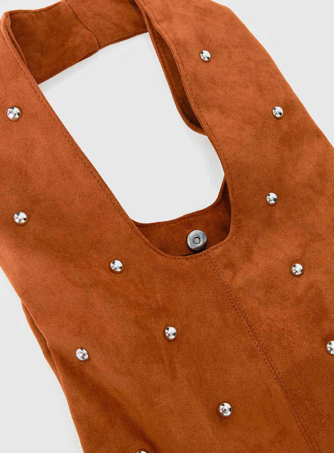 Stellah Studded Faux Suede Bag Brown | Princess Polly AU