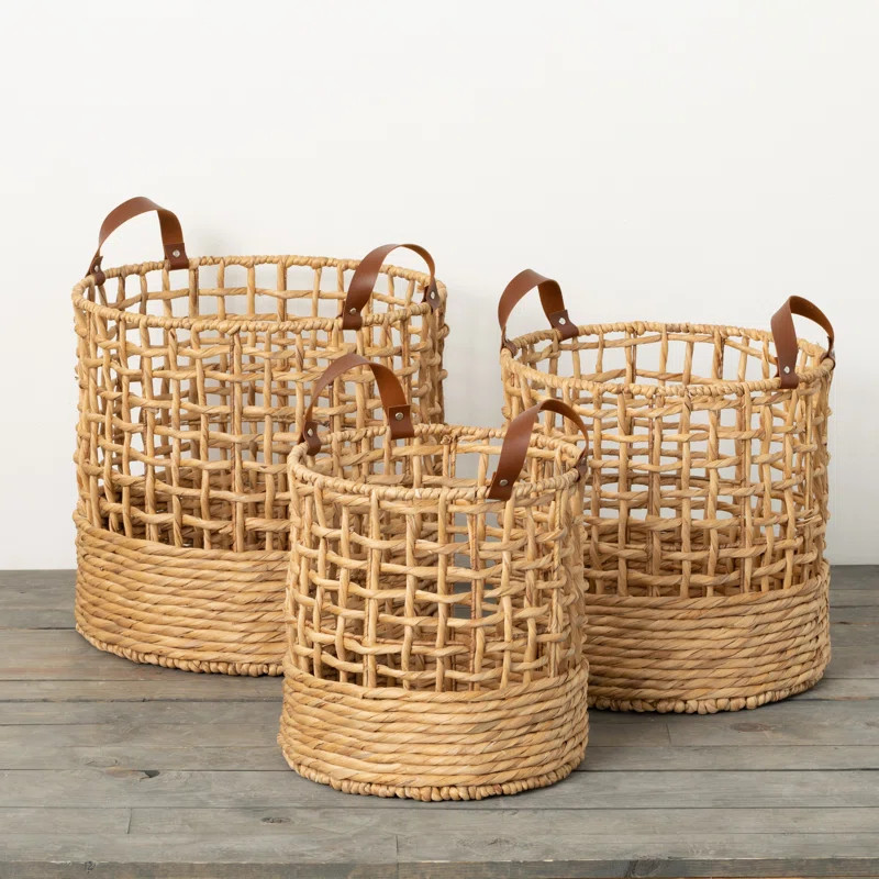 Rich Sienna Open Weave Handled Basket Set | Wayfair North America