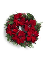 24in Poinsettia Berry Pine Wreath | TJ Maxx