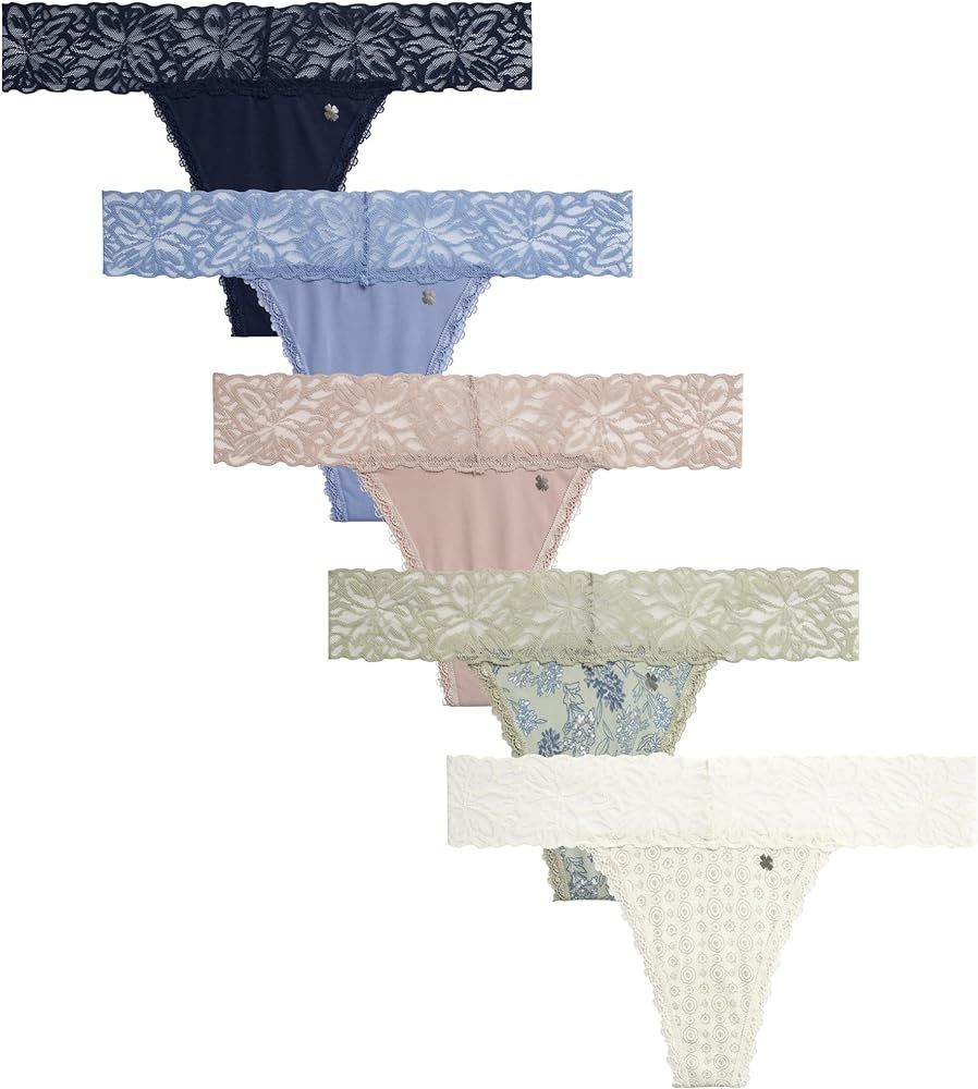 Lucky Brand Women's Underwear - 5 Pack Microfiber Stretch Lace Thong Panties (S-XL) | Amazon (US)