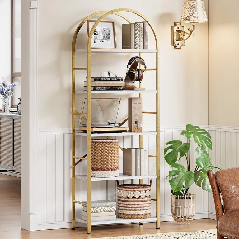 Walsunny 5-Tier Arched Bookshelf Industrial Open Storage Shelf, Display Bookshelves with Metal Fr... | Walmart (US)