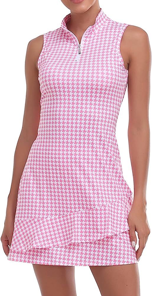 Viracy Tennis Dress for Women Sleeveless Golf Dresses with Shorts and Pockets Ruffle Zip Up Stand Co | Amazon (US)