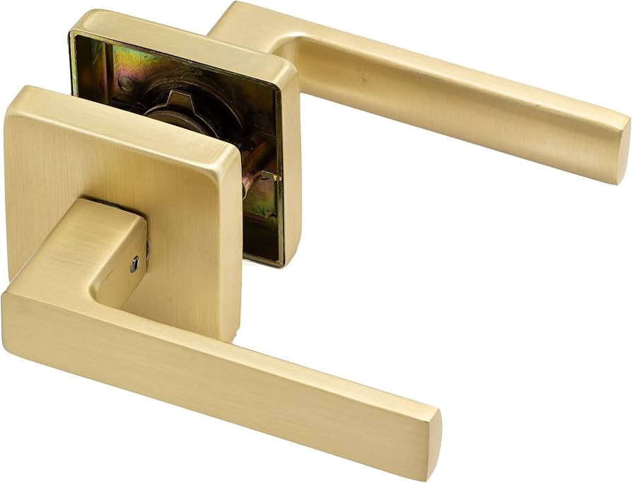 Linkaa Passage Door Handles Door Lever Gold Stain Brass for Hall or Closet, Keyless Door Lock, Sq... | Amazon (US)