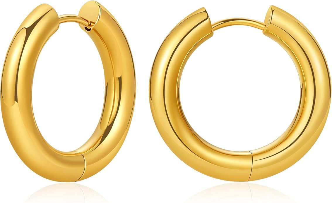 8YEARS Chunky Gold Hoop Earring for Women, 18K Gold Plated Lightweight Thick Hoops, Hypoallergeni... | Amazon (US)