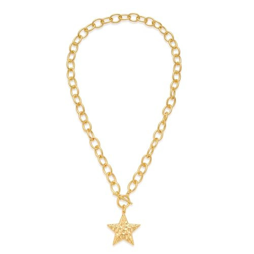 MUYAN Gold Hammered Star Pendant Necklaces for Men Women Chunky Gold Necklace Trendy Jewelry | Amazon (US)
