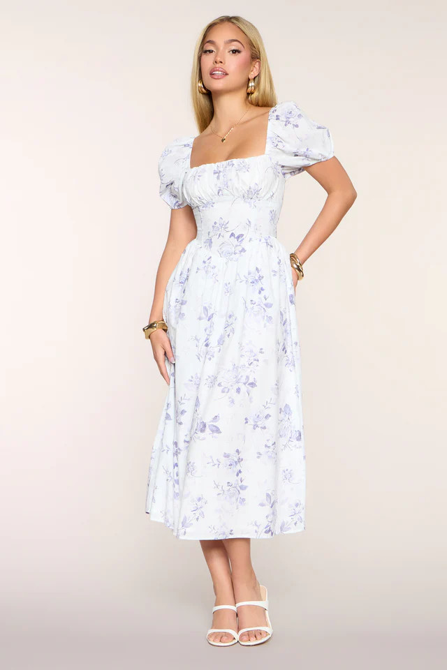Day Date Floral Print Puff Sleeve Midi Dress | Windsor Stores