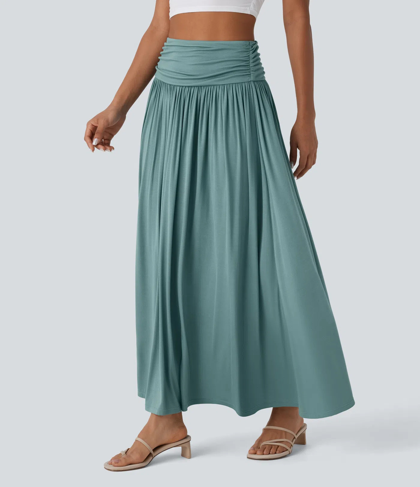 Women’s High Waisted Ruched Flowy Maxi Casual Skirt - Halara | HALARA