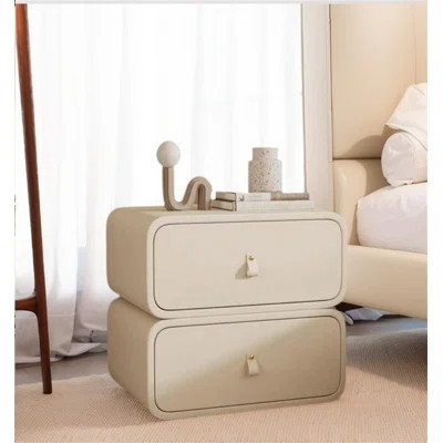 2-Drawer Cream Nightstand - Solid Wood Bedside Table for Small Spaces | Wayfair North America