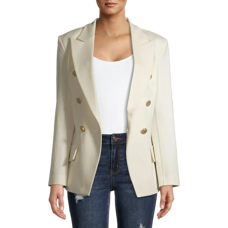 Attitude Unknown Women's Metallic Button Blazer - Walmart.com | Walmart (US)