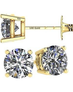 14K Solid Gold Post & Silver Simulated Diamond Stud Earrings-cubic zirconia earrings studs .30ct ... | Amazon (US)