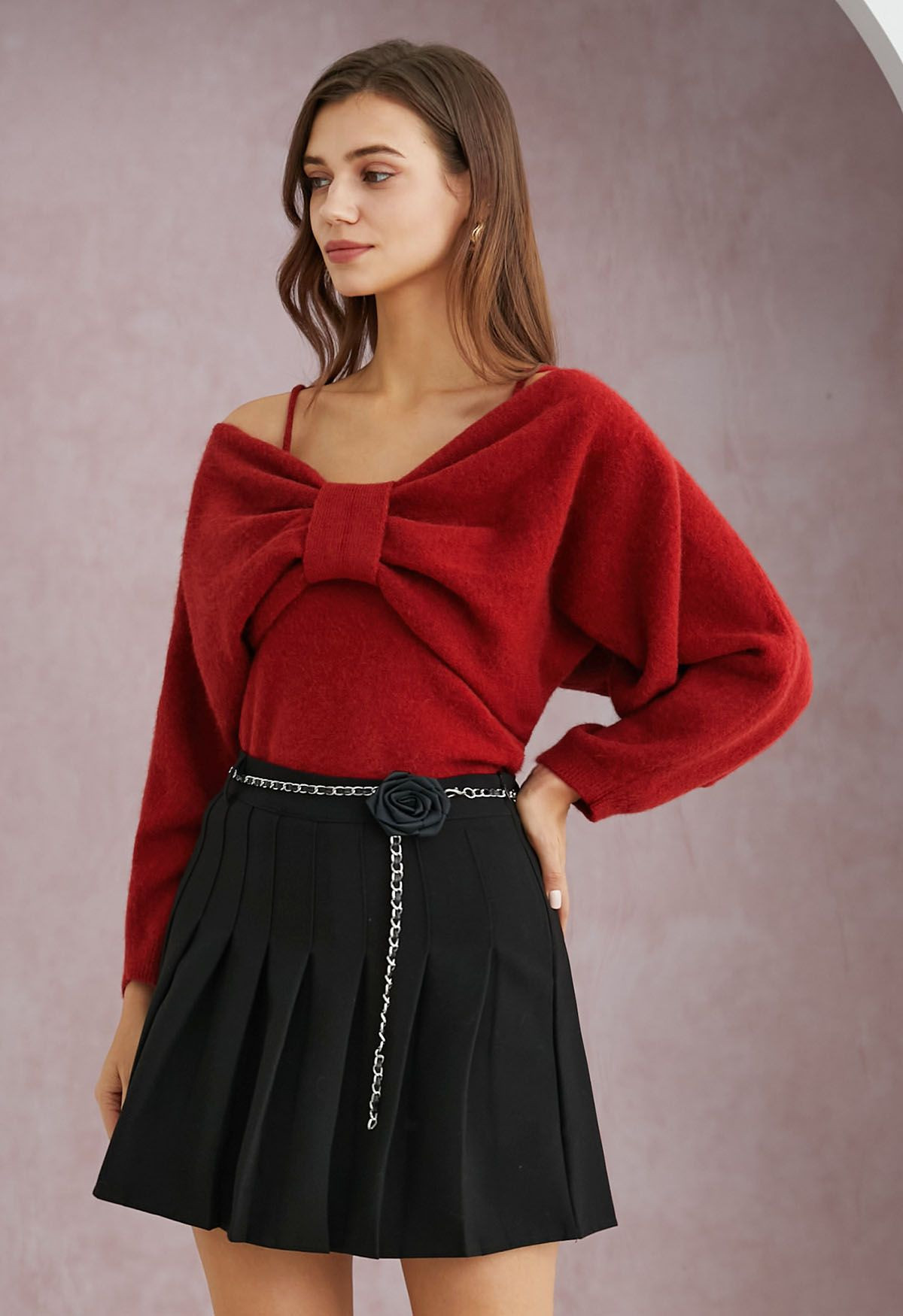 Mesmerizing Bowknot Cami Top and Sweater Set in Red | Chicwish