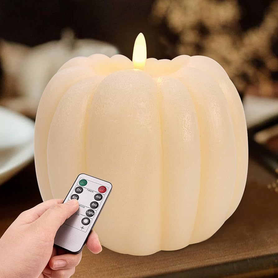 Fall Decorations for Home - Flickering Flameless Wax Pumpkin LED Candle with Timer Remote Control... | Amazon (US)