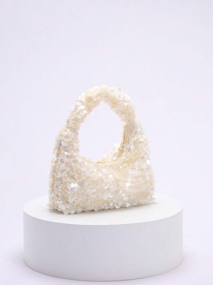 1pc High-End Shiny Sequin Glittery Heart Zipper Small Handbag, Minimalist Evening Clutch For Women, Suitable For Party, Banquet, And Gala | SHEIN