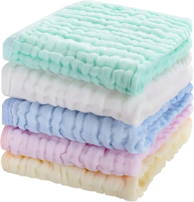 Baby Muslin Washcloths,Natural Purified Muslin Cotton Baby Wipes 6 Layer Absorbent Soft Newborn B... | Amazon (US)