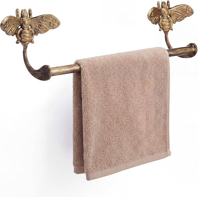 12 Inch Bee Antique Brass Towel Bar Vintage Bathroom Towel Rack Wall Mounted Towels Holder Rustic... | Amazon (US)