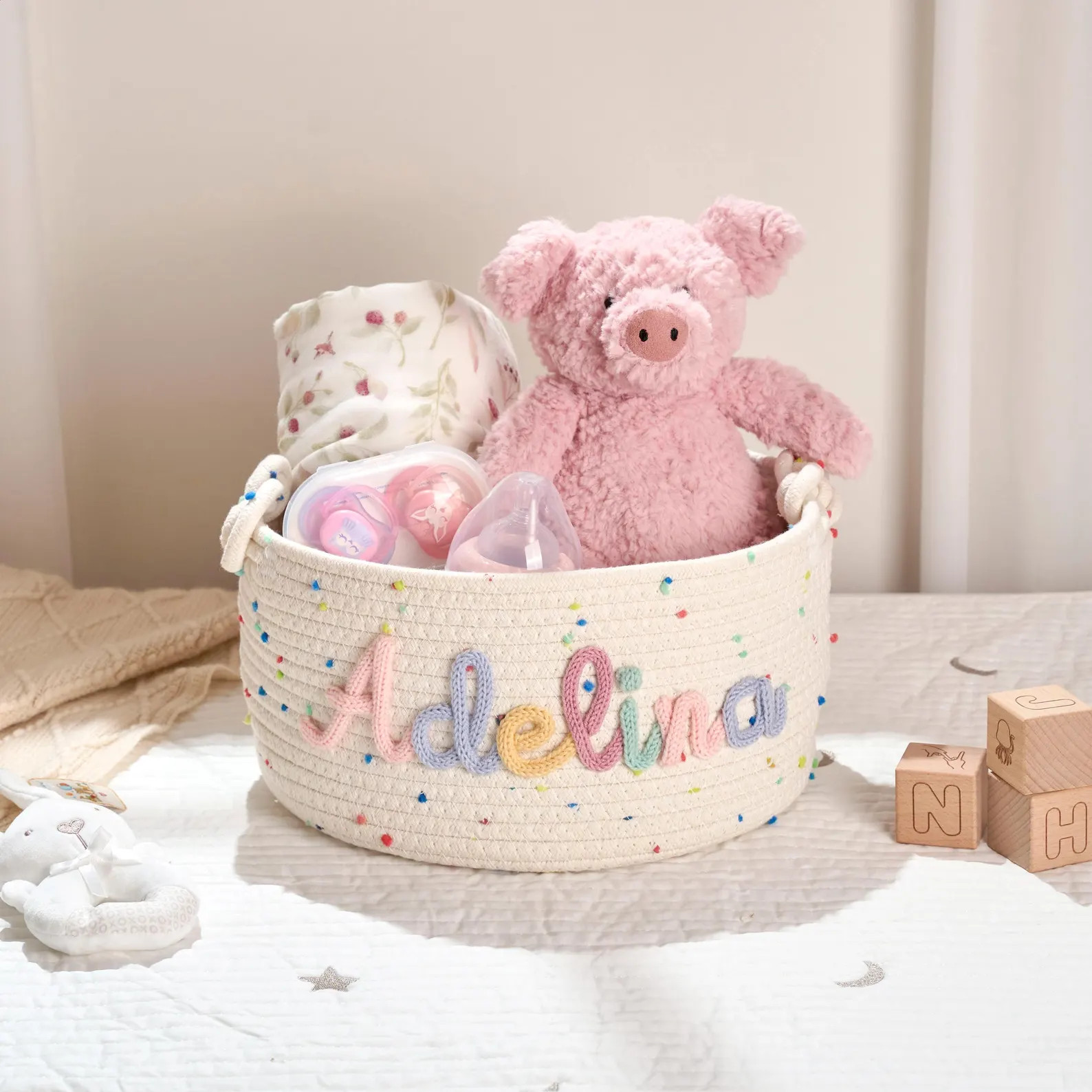 Handmade Candy Basket Personalized Name Storage Baby Shower Gift S-XL Icon Option | Etsy (Global)