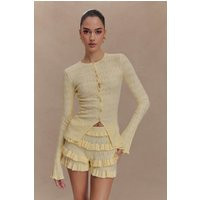 Amy Pointelle Bell Sleeve Cardigan - Lemon I MESHKI I Size L | MESHKI US